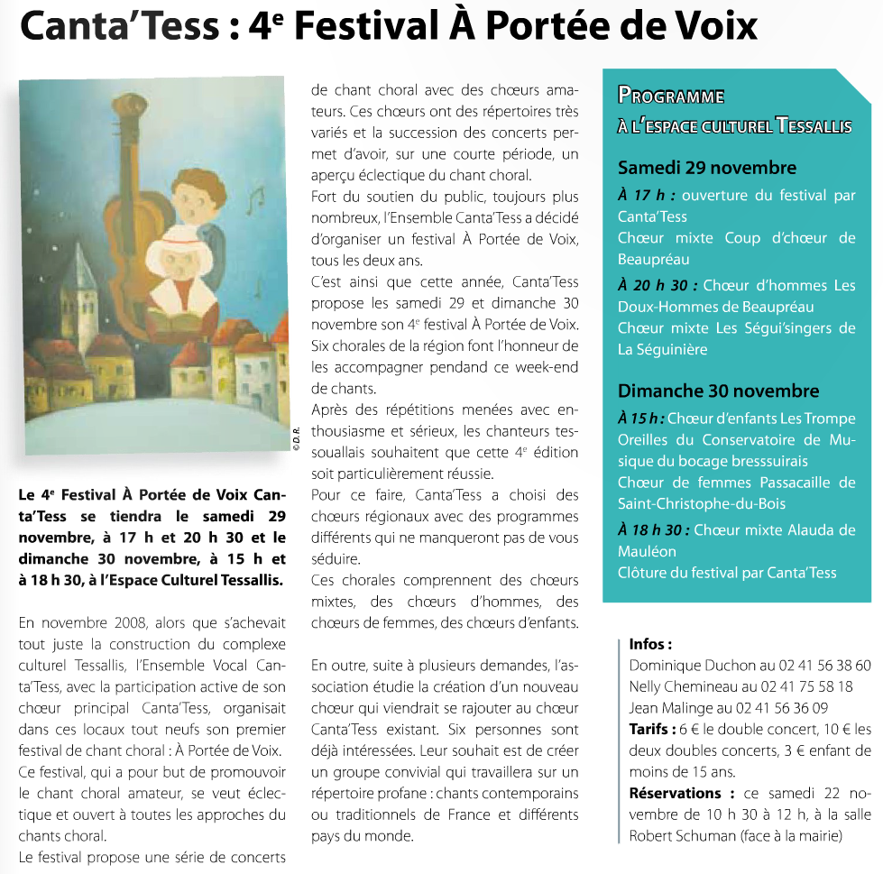 Article Canta'Tess : 4e festival À portée de voix dans Synergences hebdo n°353 - novembre